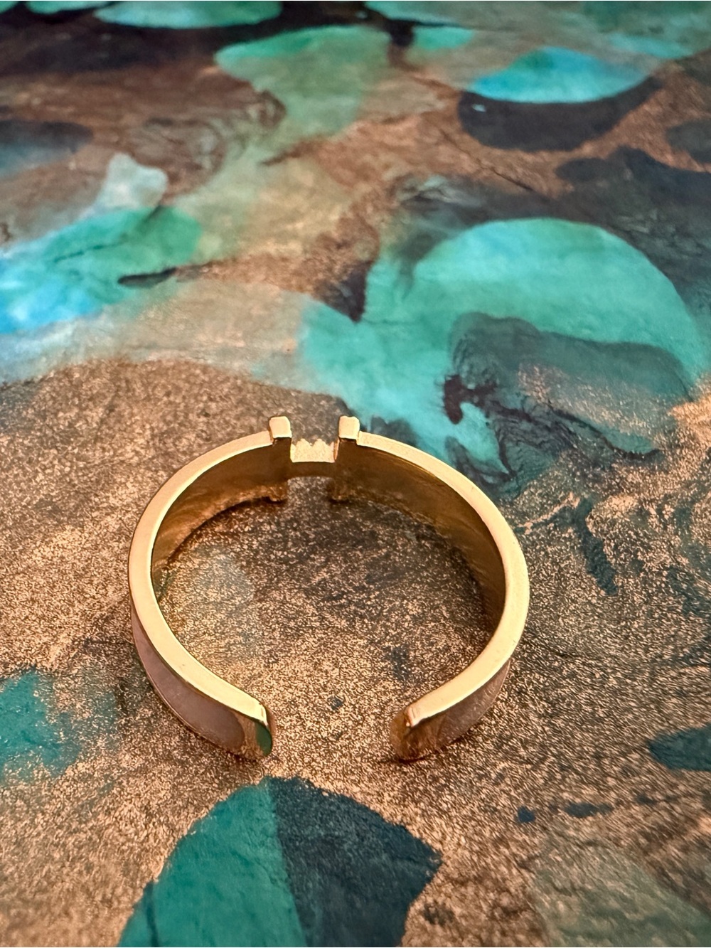“H” Pave Set in Gold-tone and White Enamel Accent- Open Adjustable Ring - Picture 8 of 8